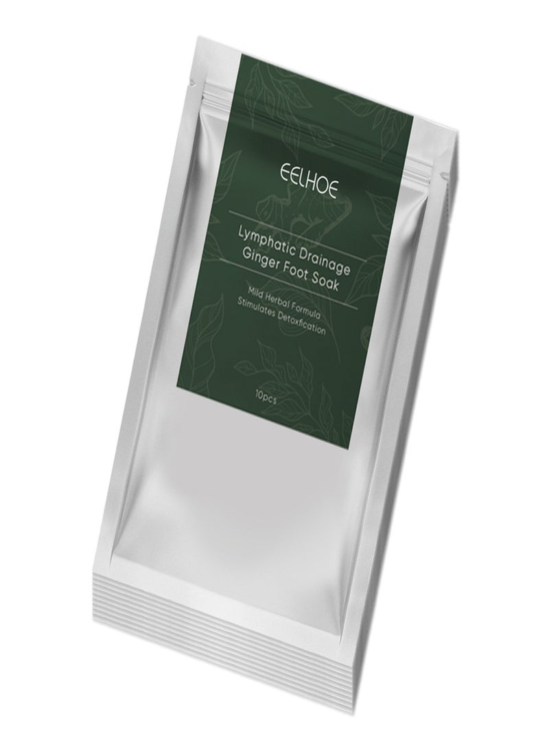 إيلهو 10 قطع من نقع القدمين بالزنجبيل لتصريف الجهاز اللمفاوي، عشبي خفيف يحفز إزالة السموم ويحسن الدورة الدموية - Image 1