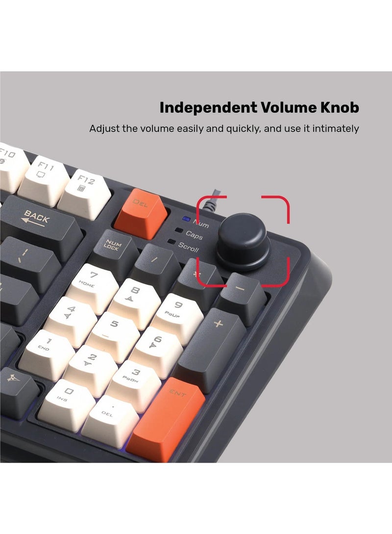 أريزون لوحة مفاتيح الألعاب Arizona K90 بإضاءة LED مختلطة – لوحة مفاتيح ميكانيكية مدمجة بـ 94 مفتاحًا مع إضاءة RGB، ومقبض للتحكم في مستوى الصوت، ومنفذ USB سلكي - Image 3