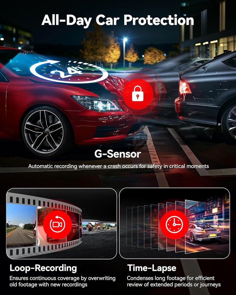 REDTIGER 4K HDR Dash Cam Front and Rear with STARVIS 2 Sensor, 5.8GHz WiFi, 3.18" Touchscreen, Voice Control, 128GB Card Included, WDR, GPS, 24H Parking Mode (F7N Elite) - Image 5