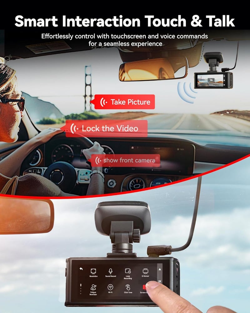 REDTIGER 4K HDR Dash Cam Front and Rear with STARVIS 2 Sensor, 5.8GHz WiFi, 3.18" Touchscreen, Voice Control, 128GB Card Included, WDR, GPS, 24H Parking Mode (F7N Elite) - Image 3