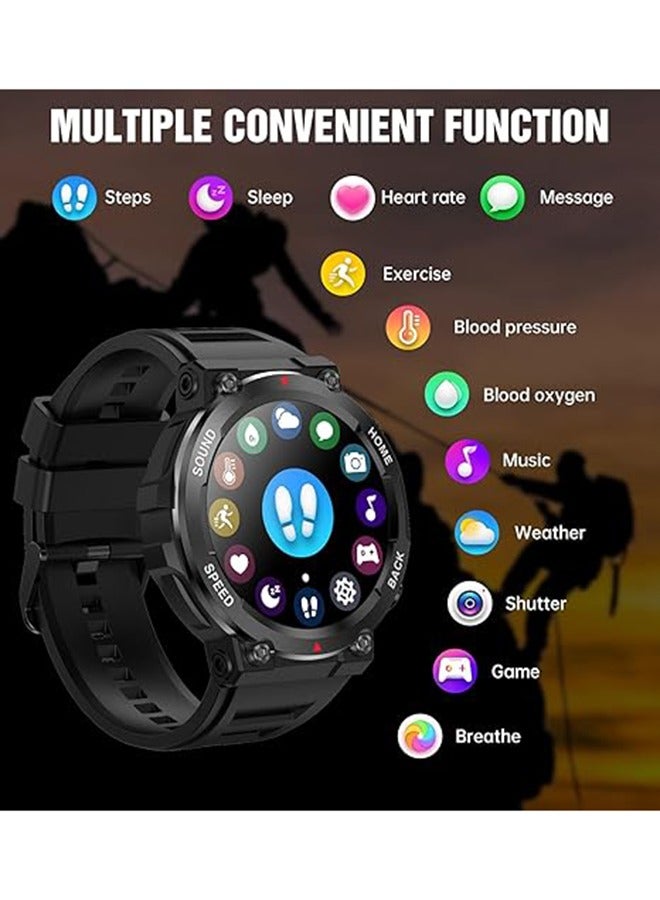 RollsTimi  Military Smart Watches for Men IP68 Waterproof Rugged Bluetooth Call(Answer/Dial Calls) 1.39'' Fitness Watch Tracker for Android iOS Outdoor Sports,Black  - Image 2