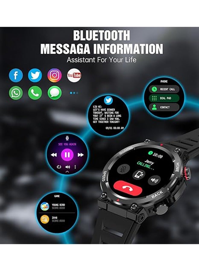 RollsTimi  Military Smart Watches for Men IP68 Waterproof Rugged Bluetooth Call(Answer/Dial Calls) 1.39'' Fitness Watch Tracker for Android iOS Outdoor Sports,Black  - Image 3