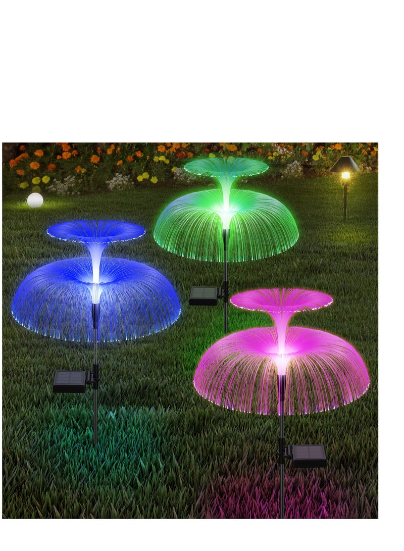 SYOSI Double-Layer Jellyfish Solar Yard Lights, Solar Flower Lights Outdoor Garden, Outside 7 Color Changing Decoration, Waterproof Decorative Stake Fiber Light for Landscape Pathway Patio, 3 Pack - Image 1