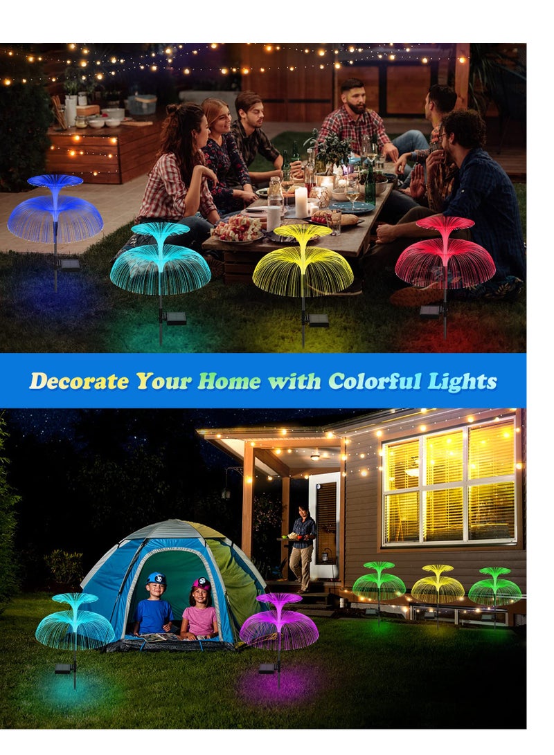 SYOSI Double-Layer Jellyfish Solar Yard Lights, Solar Flower Lights Outdoor Garden, Outside 7 Color Changing Decoration, Waterproof Decorative Stake Fiber Light for Landscape Pathway Patio, 3 Pack - Image 2