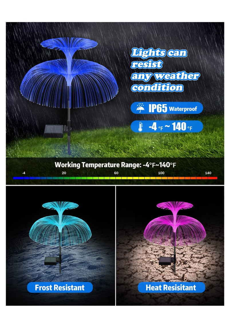 SYOSI Double-Layer Jellyfish Solar Yard Lights, Solar Flower Lights Outdoor Garden, Outside 7 Color Changing Decoration, Waterproof Decorative Stake Fiber Light for Landscape Pathway Patio, 3 Pack - Image 3