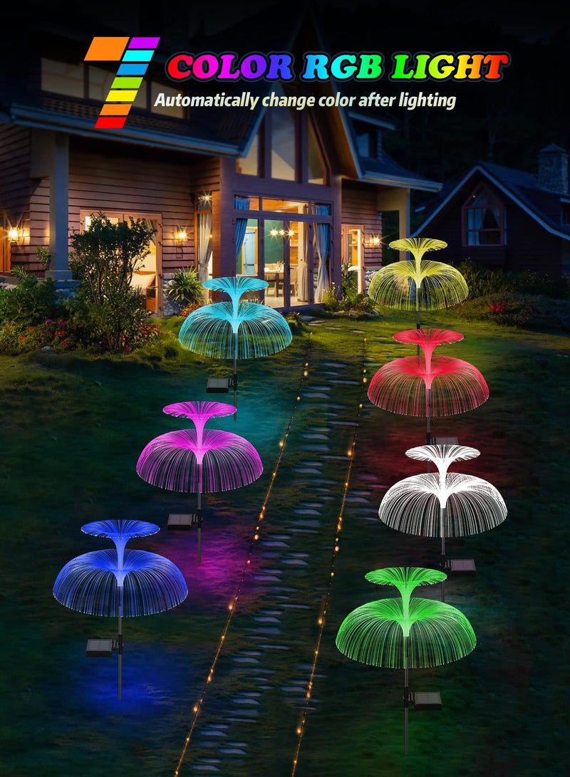 SYOSI Double-Layer Jellyfish Solar Yard Lights, Solar Flower Lights Outdoor Garden, Outside 7 Color Changing Decoration, Waterproof Decorative Stake Fiber Light for Landscape Pathway Patio, 3 Pack - Image 5