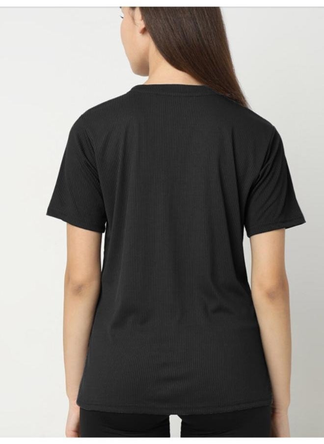 Generic - Self Design Round Neck Long Sleeves Anti Odour Cotton T-shirt Free Size - Image 1