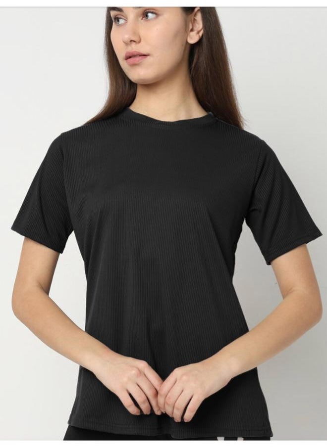 Generic - Self Design Round Neck Long Sleeves Anti Odour Cotton T-shirt Free Size - Image 1