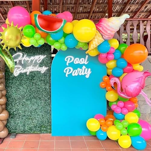 GIHOO Tropical Hawaiian Balloons Arch Kit 144pcs Summer Party Decor with Watermelon,Ice Cream Flamingo Balloons for Beach Pool Hawaiian Luau Birthday Party Decorations - Image 1