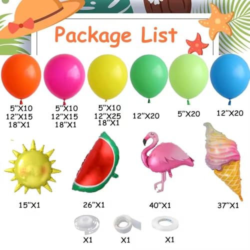 GIHOO Tropical Hawaiian Balloons Arch Kit 144pcs Summer Party Decor with Watermelon,Ice Cream Flamingo Balloons for Beach Pool Hawaiian Luau Birthday Party Decorations - Image 2