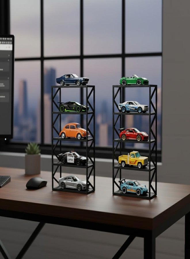 Garage64 رف عرض Garage64 لسيارات هوت ويلز - منظم طاولة فاخر أسود غير لامع لخمس سيارات مع فتحات للإطارات وواقيات جانبية لسيارات مصبوبة بمقياس 1:64 (ماتشبوكس، توميكا، جرينلايت، ميني جي تي) (2) - Image 2