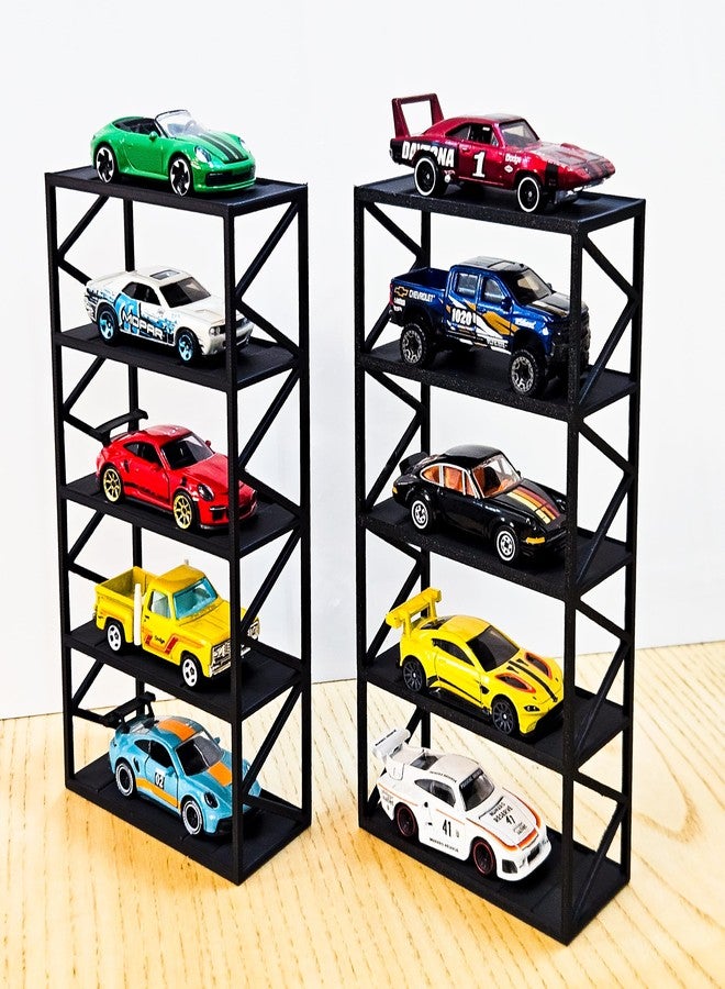 Garage64 رف عرض Garage64 لسيارات هوت ويلز - منظم طاولة فاخر أسود غير لامع لخمس سيارات مع فتحات للإطارات وواقيات جانبية لسيارات مصبوبة بمقياس 1:64 (ماتشبوكس، توميكا، جرينلايت، ميني جي تي) (2) - Image 1