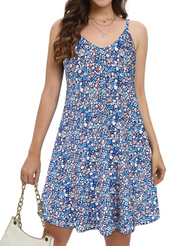 JOELLYUS Womens Summer Dresses Spaghetti Strap Sundress Casual Beach Cover Ups Swing Dress with Pockets (BUSF,2XL) - Image 2