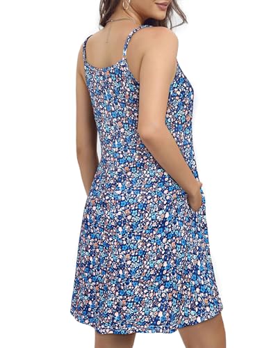 JOELLYUS Womens Summer Dresses Spaghetti Strap Sundress Casual Beach Cover Ups Swing Dress with Pockets (BUSF,2XL) - Image 4