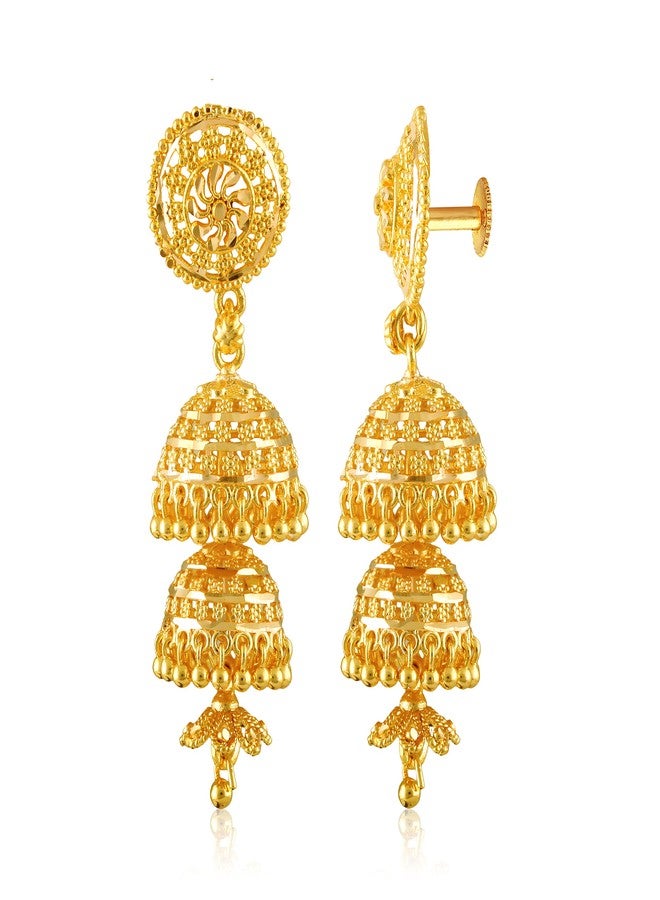 MEENAZ Jhumki Jhumka Earrings for Women Girls Traditional Temple 1 One Gram Gold Brass Copper South Indian Screw Back Meenakari Ear Chains Hair Peacock Jhumkas Combo Wedding chain -GOLD JHUMKI-M252 - Image 1