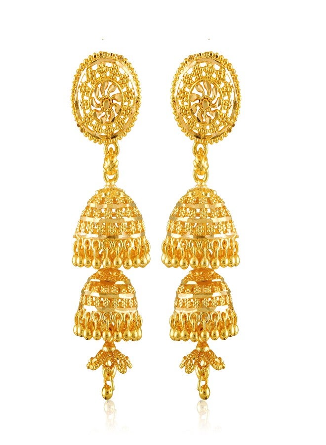 MEENAZ Jhumki Jhumka Earrings for Women Girls Traditional Temple 1 One Gram Gold Brass Copper South Indian Screw Back Meenakari Ear Chains Hair Peacock Jhumkas Combo Wedding chain -GOLD JHUMKI-M252 - Image 4