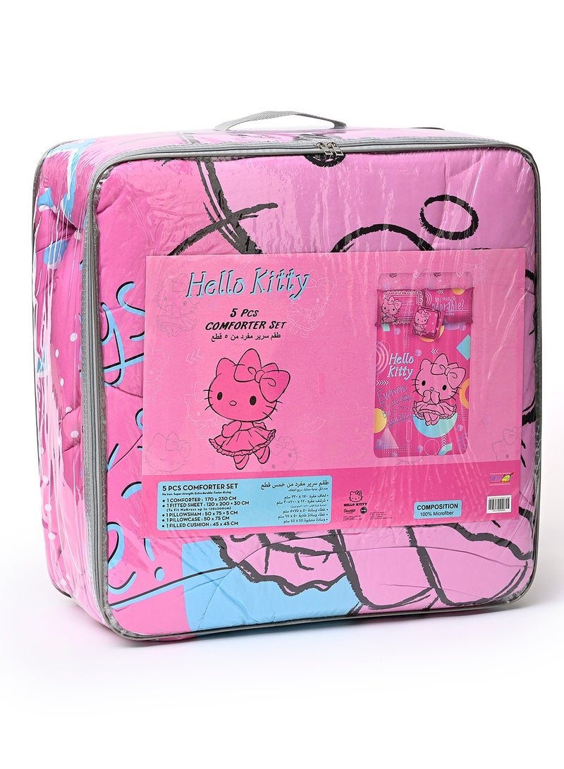 هالو كيتي طقم لحاف هالو كيتي 5 في 1 BNB، ألياف دقيقة مصقولة مع غطاء بوليستر – وردي - Image 1