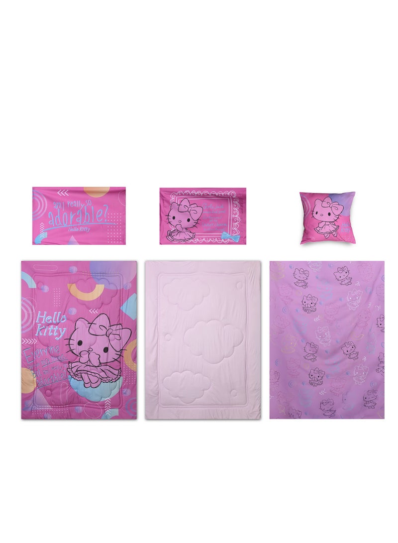 هالو كيتي طقم لحاف هالو كيتي 5 في 1 BNB، ألياف دقيقة مصقولة مع غطاء بوليستر – وردي - Image 4
