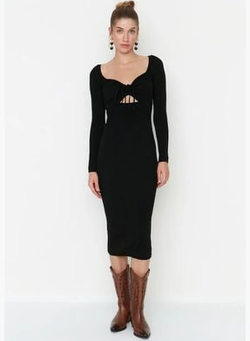 trendyol Black Midi Knitwear Window Cut/Out Dress TWOAW22EL0547