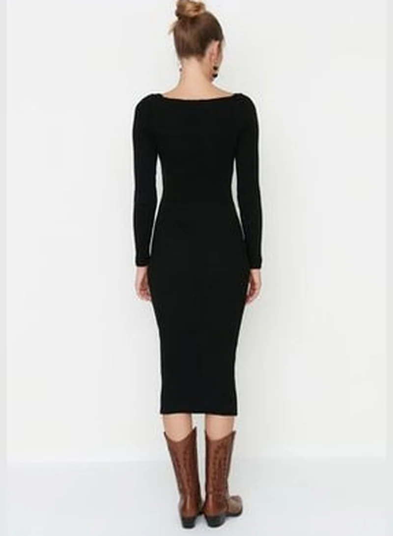 trendyol Black Midi Knitwear Window Cut/Out Dress TWOAW22EL0547