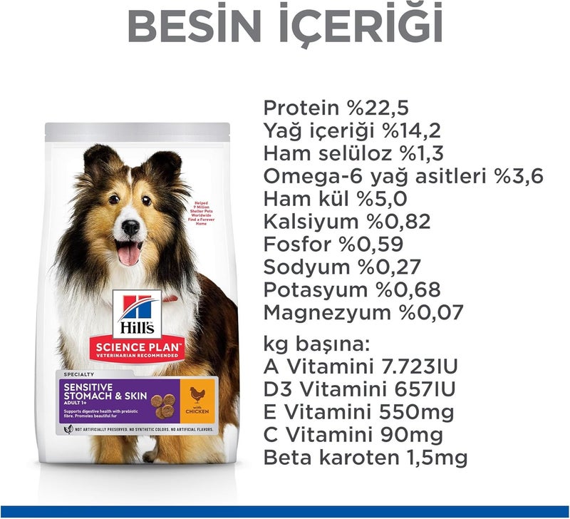 Hill's Science Plan Sensitive Stomach & Skin Medium Adult Dog Food with Chicken, 14kg - Image 4