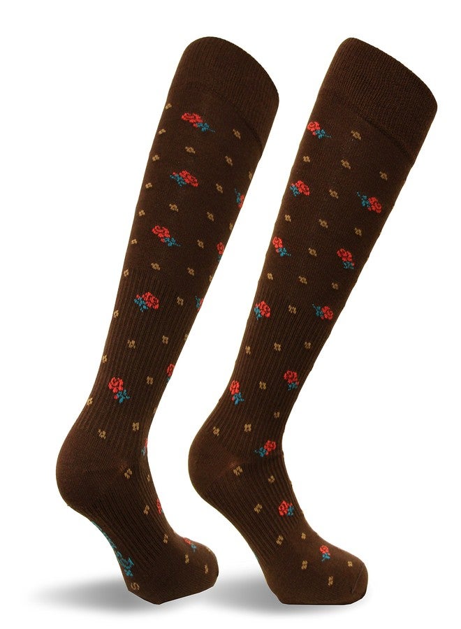 Travelsox Italy Ladies Graduated Compression Socks TS0867 Floral Womens Coolmax Dress, Travel, Play, Brown, Small - Image 1
