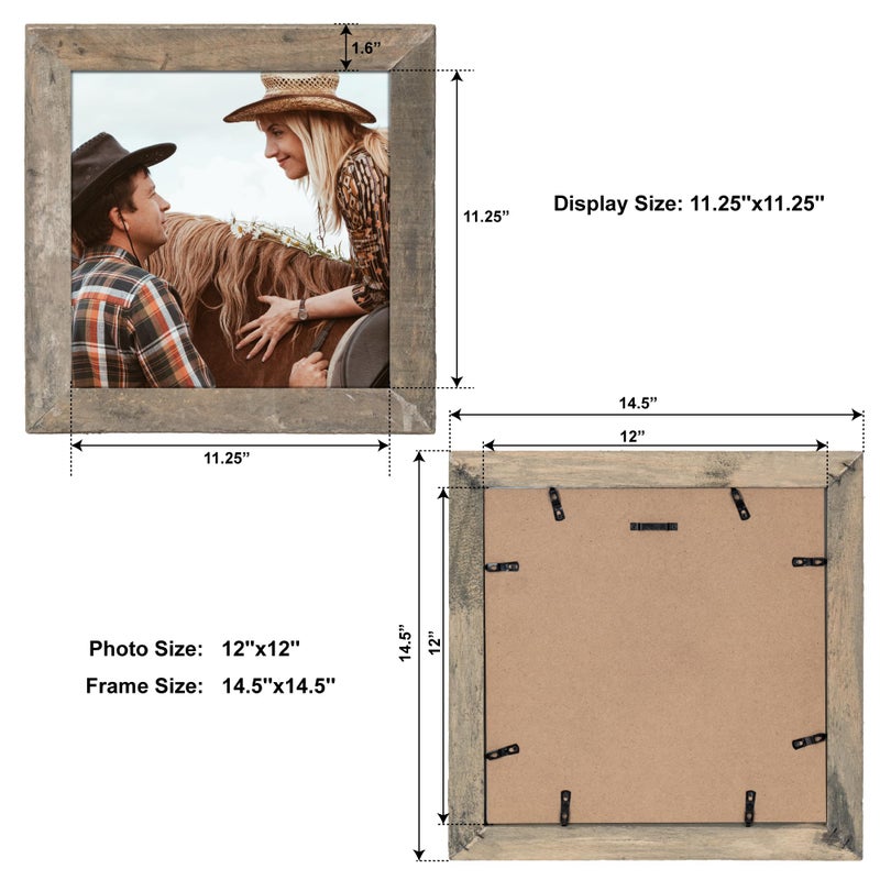 Axeman 12x12 Rustic Square Picture Frame - 100% Reclaimed Wood & Tempered Glass, Farmhouse Style for Vintage Wall DÃ©cor or Table Display - Distressed Photo & Poster Frame for Gallery Mounting - Image 3