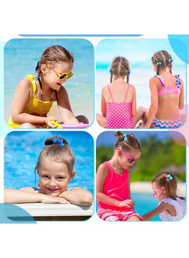 Jutom 24 قطعة من كرات ربط الشعر 20 مم حوامل ذيل حصان فقاعية للفتيات كرات فقاعية مزدوجة من الخرز لربط الشعر الإيلاستيك الملحقات للأطفال الصغار (سلسلة زرقاء) - Image 2