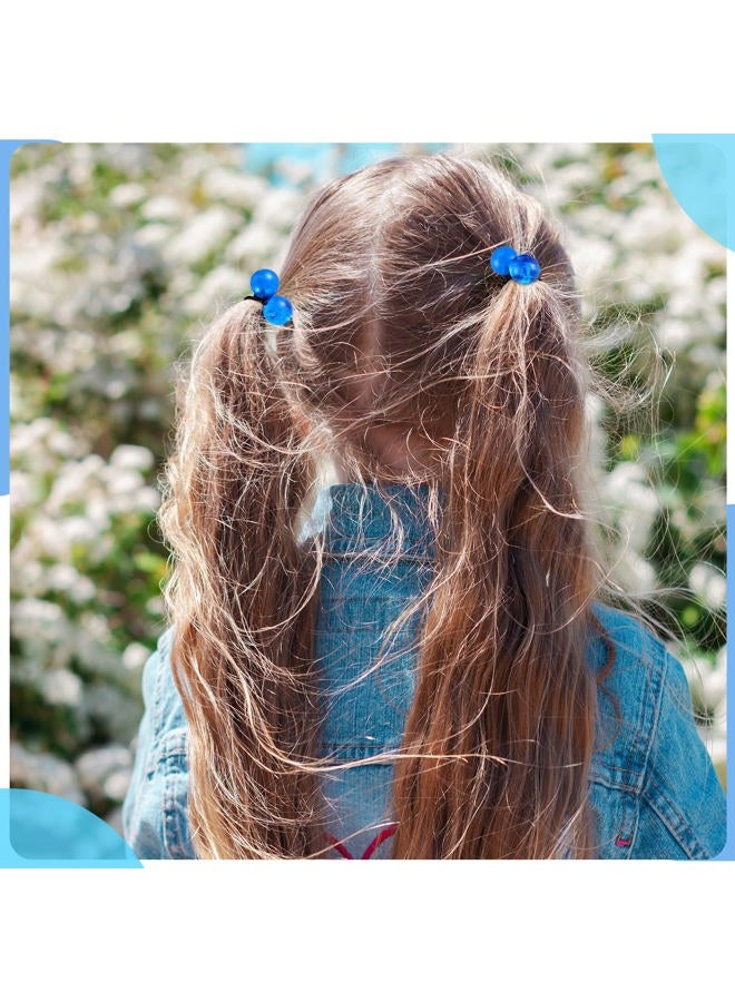 Jutom 24 قطعة من كرات ربط الشعر 20 مم حوامل ذيل حصان فقاعية للفتيات كرات فقاعية مزدوجة من الخرز لربط الشعر الإيلاستيك الملحقات للأطفال الصغار (سلسلة زرقاء) - Image 4