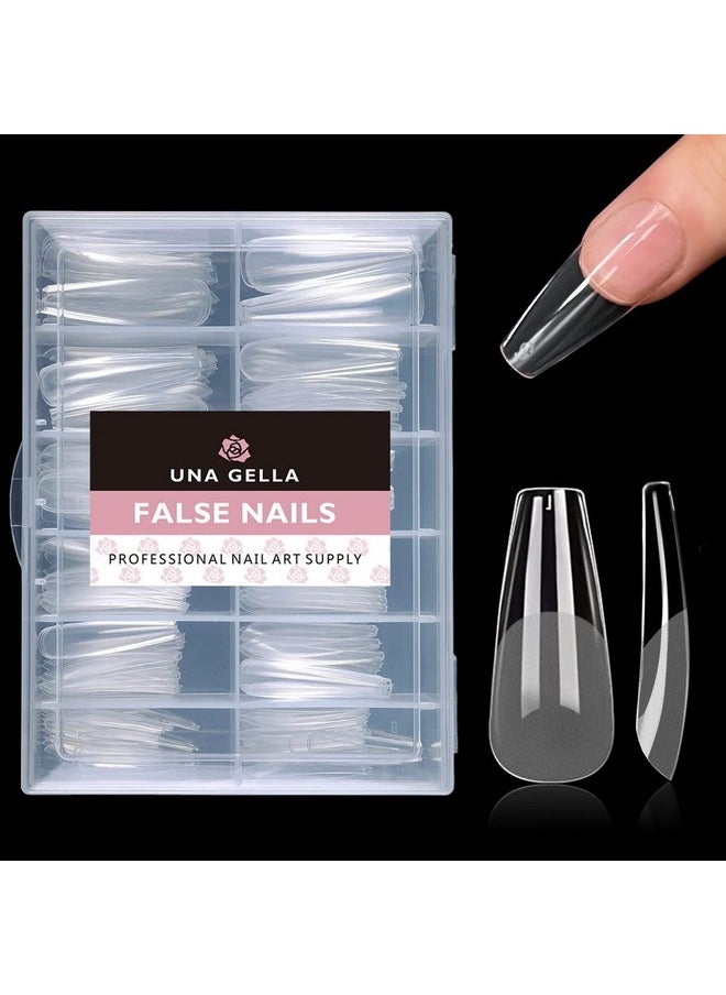 UNA GELLA Long Coffin Fake Nails Tips 216Pcs Preshape Coffin Press On Nails Long Coffin Nail Tips L Coffin Nails Full Cover Nail Tips Coffin False Fake Clear Coffin Tips For Diy Salon 12 Sizes  - Image 1