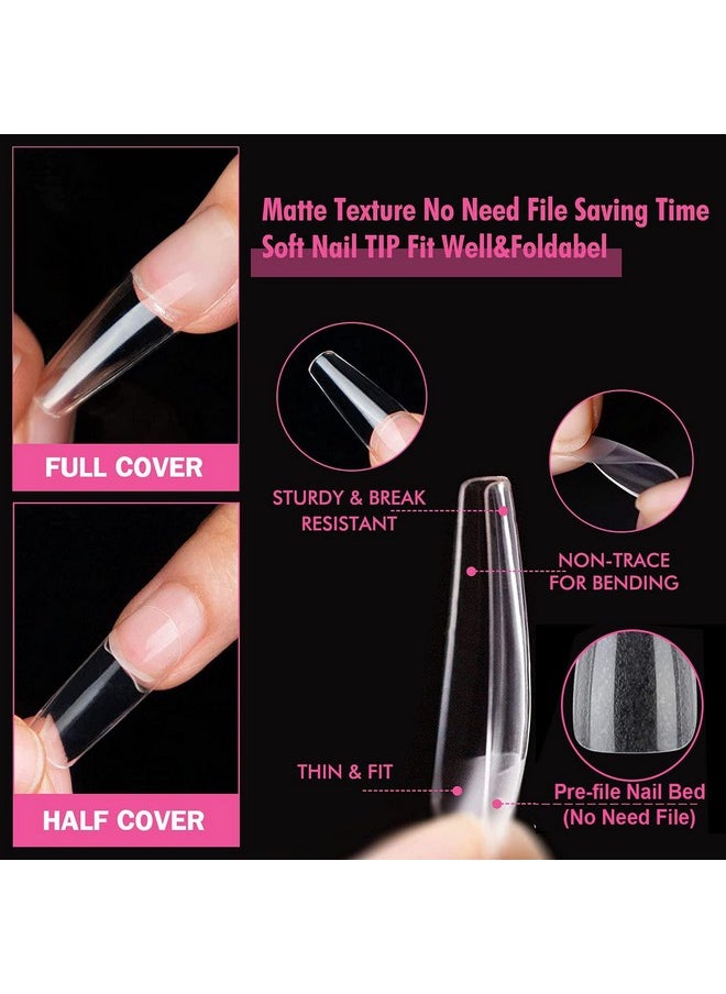 UNA GELLA Long Coffin Fake Nails Tips 216Pcs Preshape Coffin Press On Nails Long Coffin Nail Tips L Coffin Nails Full Cover Nail Tips Coffin False Fake Clear Coffin Tips For Diy Salon 12 Sizes  - Image 3