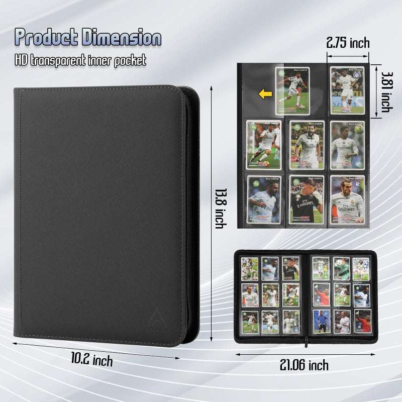 Arkeiliy Card Binder 9 Pocket, Double Sided Pockets Trading Card Binder with 30 Sleeves, Premium Zip Trading Card Holder Collector Album Holds 540 MTG (Black) - Image 2