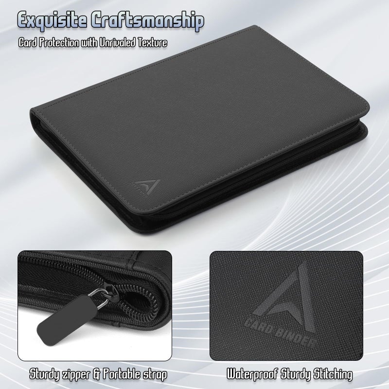 Arkeiliy Card Binder 9 Pocket, Double Sided Pockets Trading Card Binder with 30 Sleeves, Premium Zip Trading Card Holder Collector Album Holds 540 MTG (Black) - Image 3