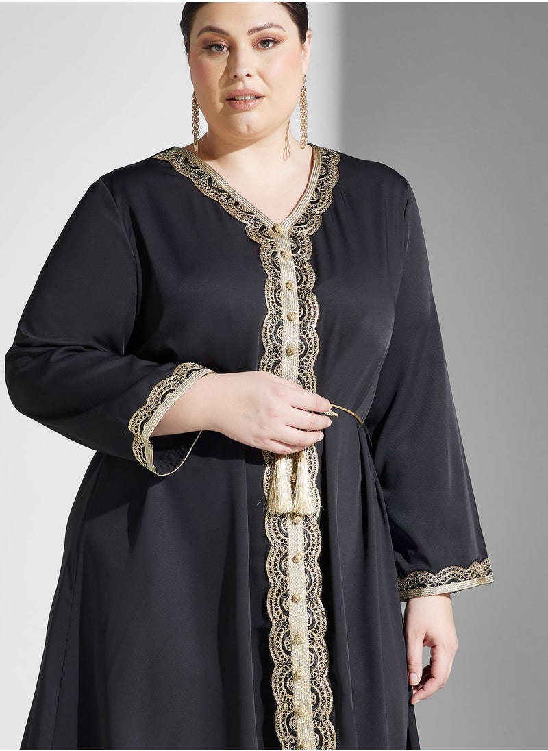Khizana - Plus size embroidered trim relaxed dress - Image 1