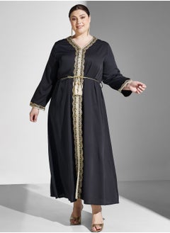 Plus size embroidered trim relaxed dress