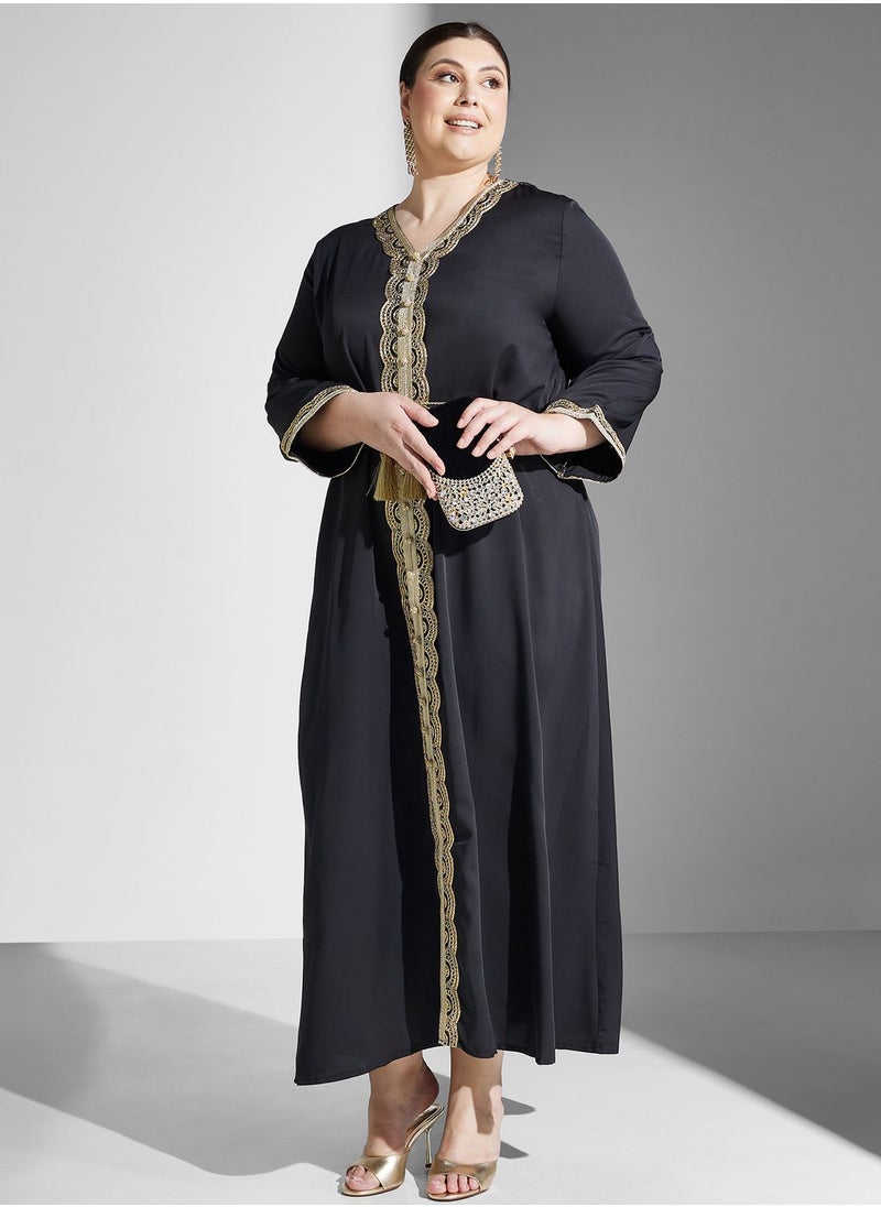 Khizana - Plus size embroidered trim relaxed dress - Image 1