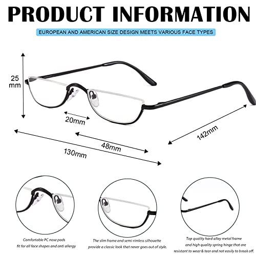 Viseng Half Frame Reading Glasses for Women Men Slim Half Moon Lens Readers Metal Semi Rimless eyewear +2.5 - Image 3