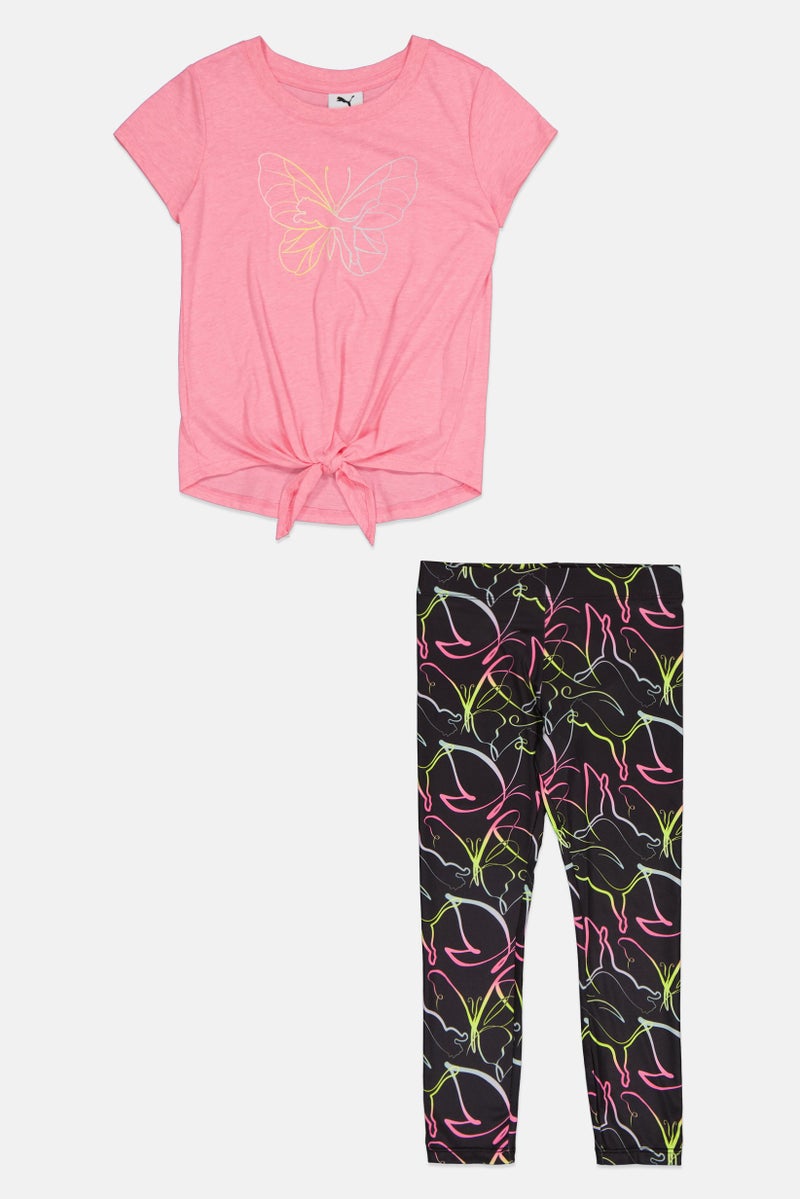 PUMA طقم بنات أطفال مكون من 2 قطعة قميص بأكمام مطبوعة وسروال ليجنز، متعدد الألوان - Image 2