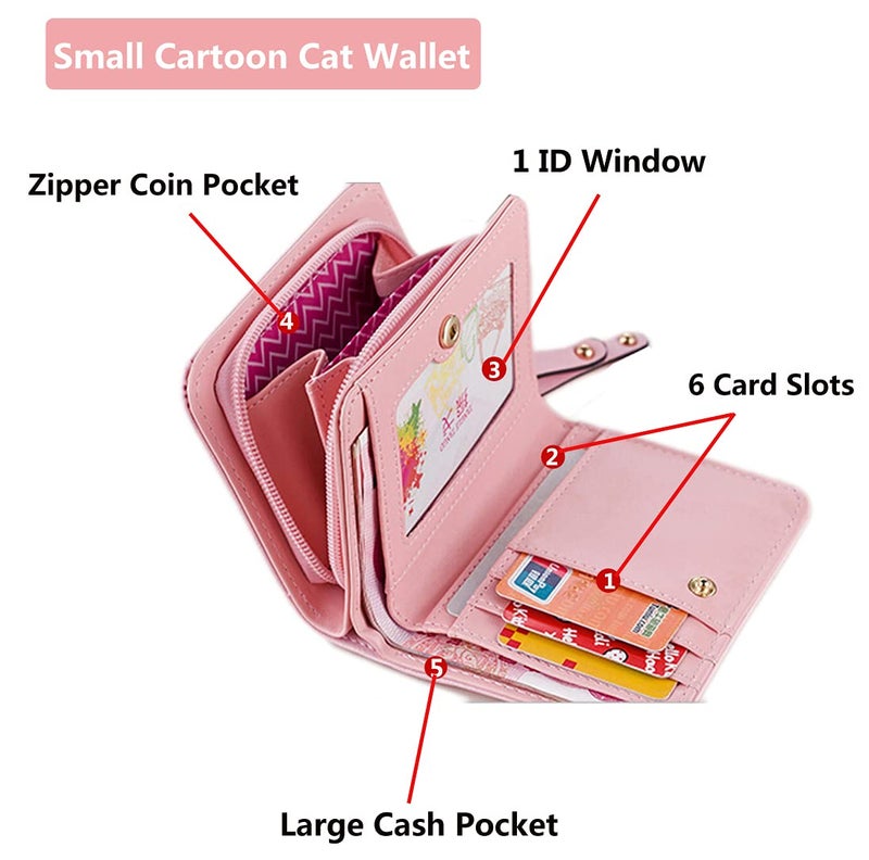 Nawoshow Women Cute Cat Wallet Coin Purse Bifold Wallet Clutch Bag (A-Black) - Image 5
