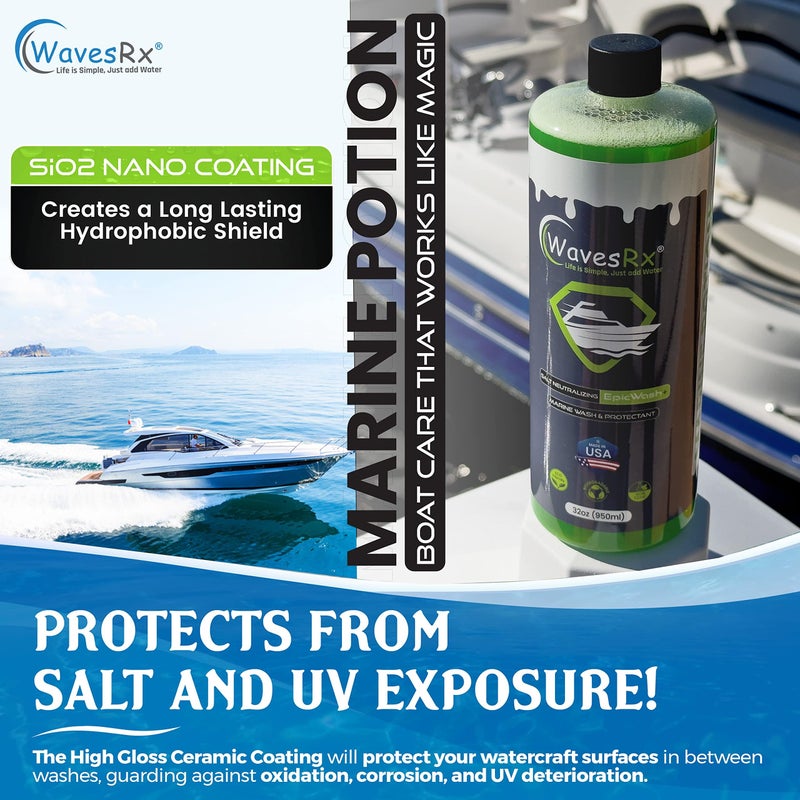 WavesRx Salt Neutralizing Boat Soap & Jet Ski Wash with SiO2 Surface Protection (EpicWash+) | Marine Grade Cleaner Removes Salt & Contaminants | Protective Ceramic Coating Prevents Buildup & UV Damage - Image 4