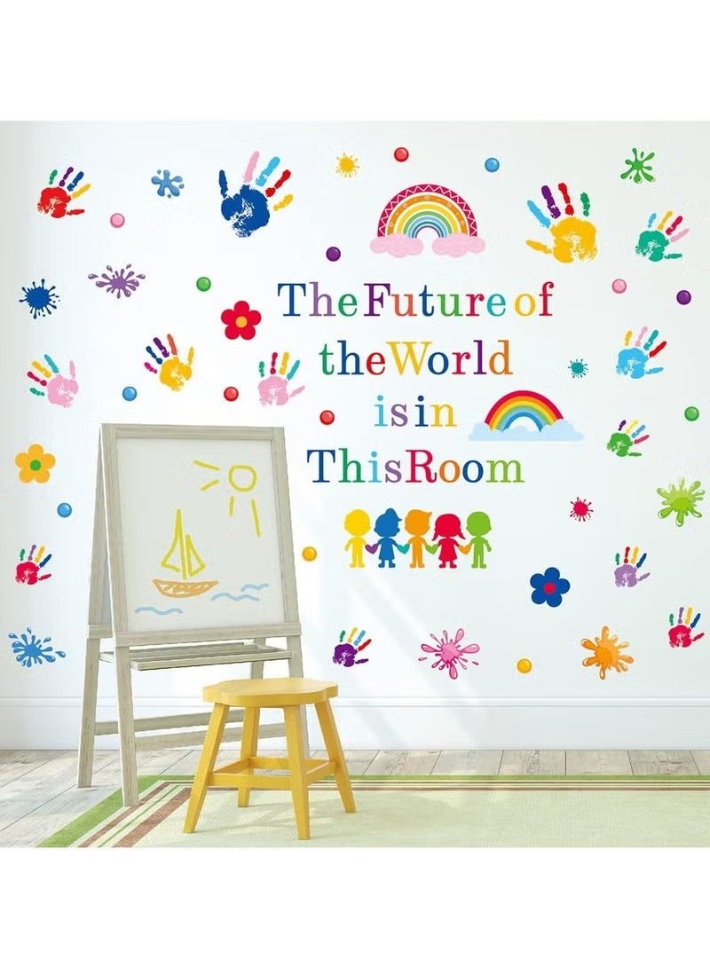 7 Sheets Colorful Wall Stickers, Kids Inspirational Quotes & Handprint Wall Decals Décor Self-Adhesive Rainbow Wall Stickers Kids Wall Stickers for Classroom/Library/Kids Bedroom - Image 5