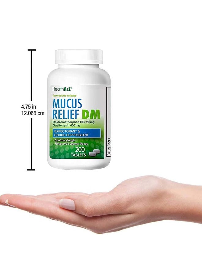 HealthA2Z ® Mucus Relief DM | Dextromethorphan HBr 20mg | Guaifenesin 400mg | Cough, Immediate Release, Uncoated (200 Count (Pak of 1))  - Image 5