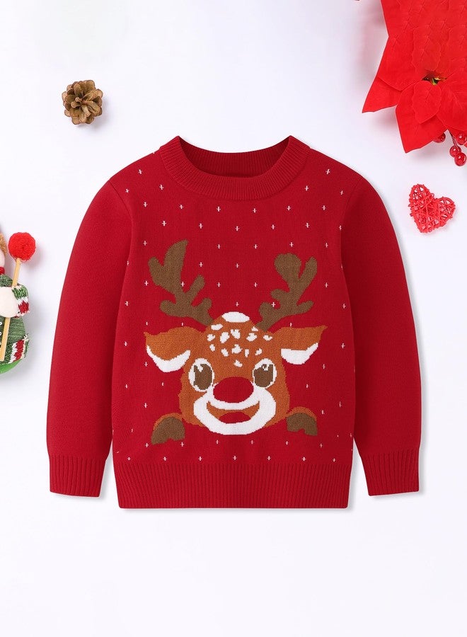 Perdeca Toddler Boy Girl Sweatshirt Christmas Kids Knit Sweatshirt Pullover Ugly Sweater Tops Deer Tees 1-6T Rose - Image 2