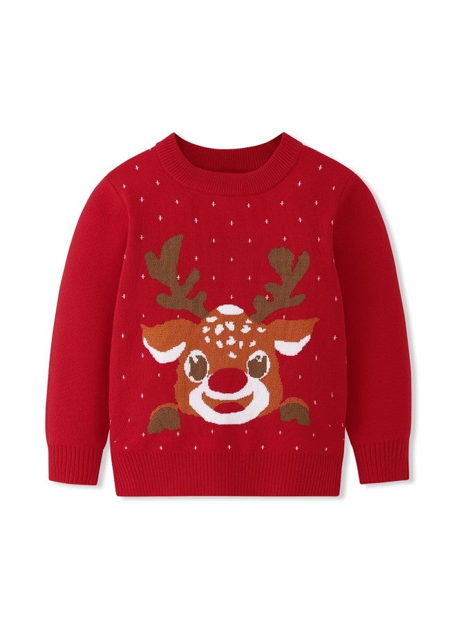 Perdeca Toddler Boy Girl Sweatshirt Christmas Kids Knit Sweatshirt Pullover Ugly Sweater Tops Deer Tees 1-6T Rose - Image 1