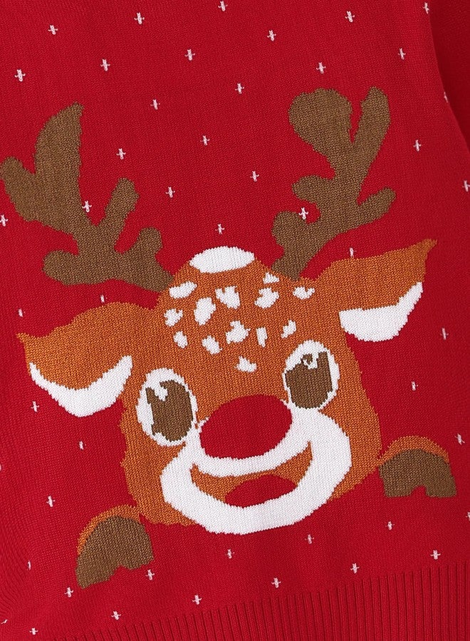 Perdeca Toddler Boy Girl Sweatshirt Christmas Kids Knit Sweatshirt Pullover Ugly Sweater Tops Deer Tees 1-6T Rose - Image 4