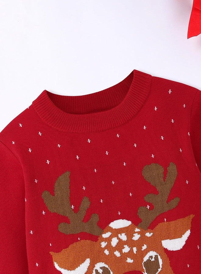 Perdeca Toddler Boy Girl Sweatshirt Christmas Kids Knit Sweatshirt Pullover Ugly Sweater Tops Deer Tees 1-6T Rose - Image 3