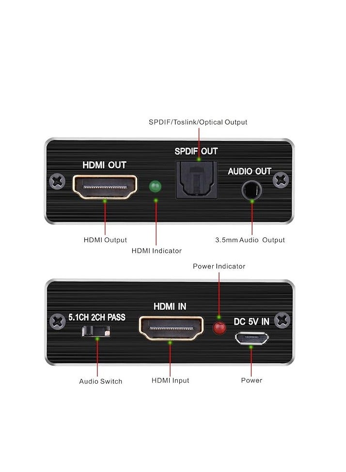 مستخرج صوت HDMI، موزع صوت HDMI 4K HDMI إلى HDMI SPDIF TOSLINK بصري ومحول صوت ستيريو 3.5 ملم HDMI 1.4 لمشغل Blue-Ray للكمبيوتر الشخصي PS4 - Image 5