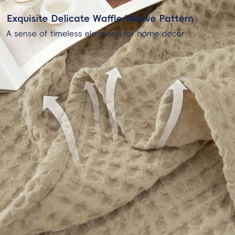 PHF Ultra Soft 400gsm Waffle Weave Throw Blanket (127cm x 152cm), Cozy Woven Blanket for Bed, Decor, Sofa, Dark Khaki - Image 3