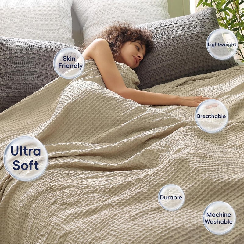 PHF Ultra Soft 400gsm Waffle Weave Throw Blanket (127cm x 152cm), Cozy Woven Blanket for Bed, Decor, Sofa, Dark Khaki - Image 2