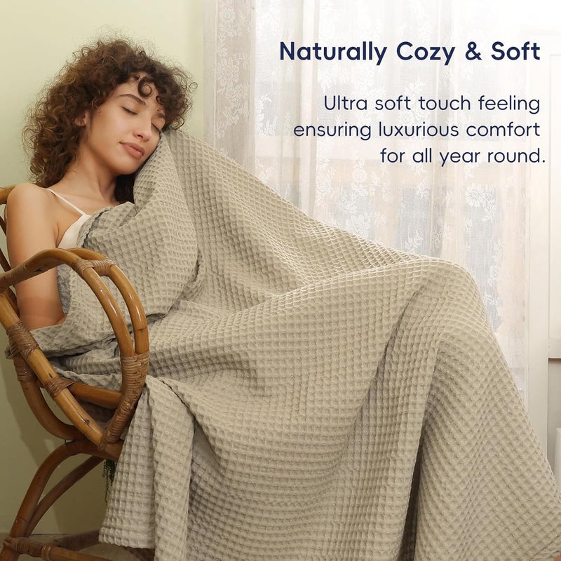 PHF Ultra Soft 400gsm Waffle Weave Throw Blanket (127cm x 152cm), Cozy Woven Blanket for Bed, Decor, Sofa, Dark Khaki - Image 4
